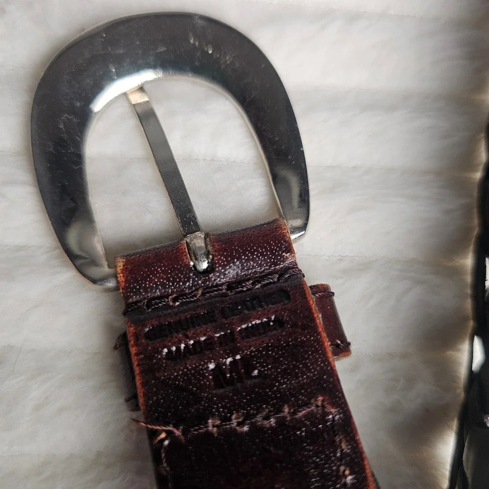 Womens 100% Genuine Leather Braided Belt M/L Brown Western Equestrian Cowgirl